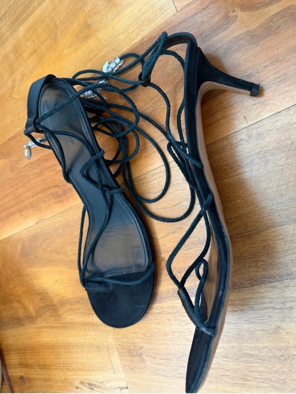 Isabel Marant Black Lace-Up Strappy Adeia Heels with Silver Charm Detail